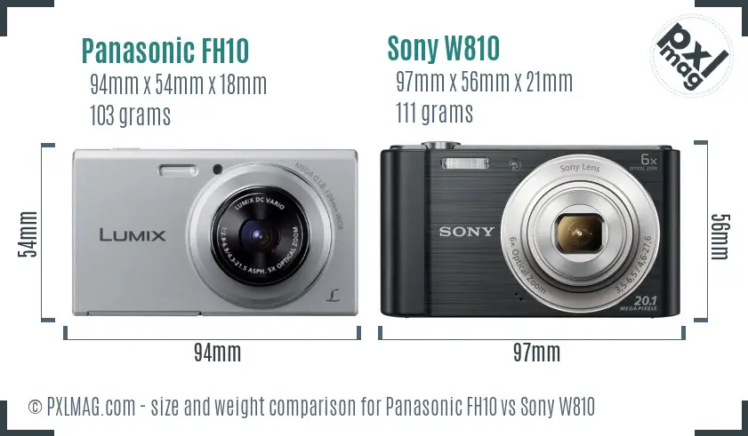 Panasonic FH10 vs Sony W810 size comparison