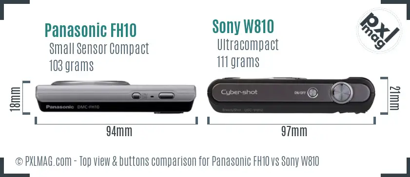 Panasonic FH10 vs Sony W810 top view buttons comparison