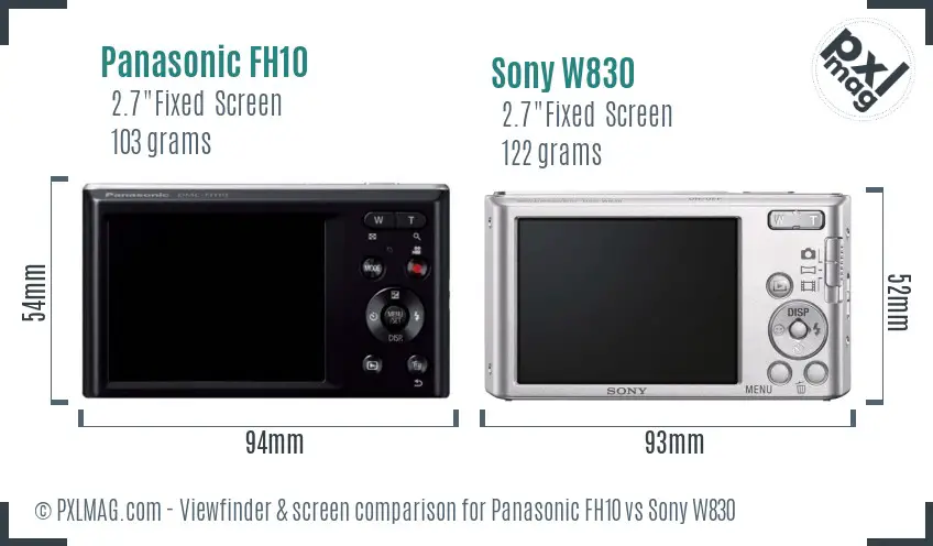 Panasonic FH10 vs Sony W830 Screen and Viewfinder comparison