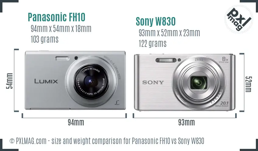 Panasonic FH10 vs Sony W830 size comparison