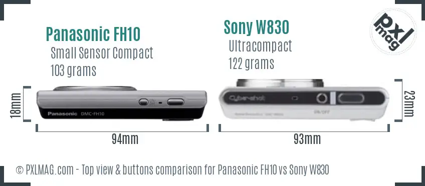Panasonic FH10 vs Sony W830 top view buttons comparison