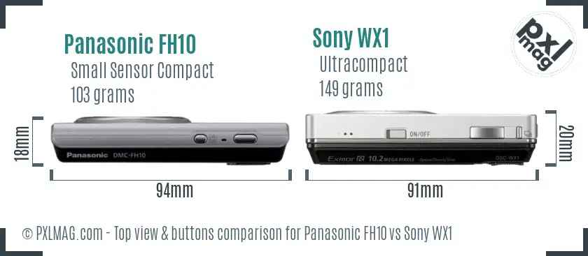 Panasonic FH10 vs Sony WX1 top view buttons comparison