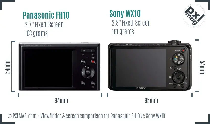 Panasonic FH10 vs Sony WX10 Screen and Viewfinder comparison