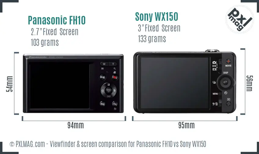 Panasonic FH10 vs Sony WX150 Screen and Viewfinder comparison