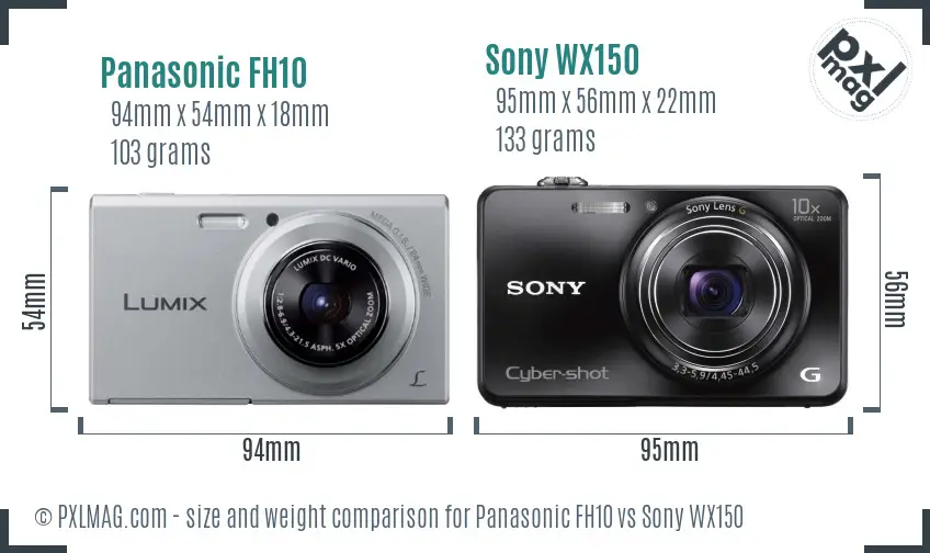 Panasonic FH10 vs Sony WX150 size comparison