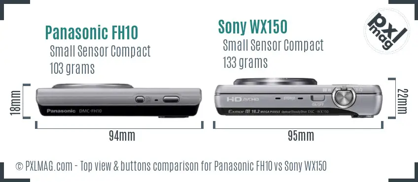Panasonic FH10 vs Sony WX150 top view buttons comparison