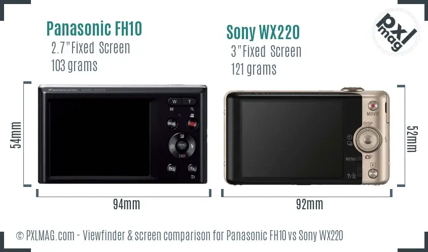 Panasonic FH10 vs Sony WX220 Screen and Viewfinder comparison