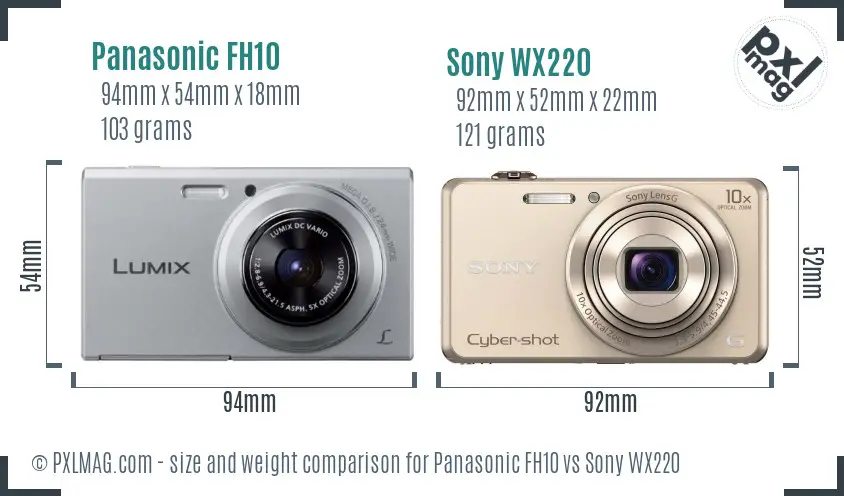 Panasonic FH10 vs Sony WX220 size comparison