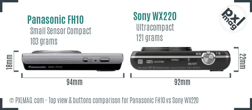 Panasonic FH10 vs Sony WX220 top view buttons comparison