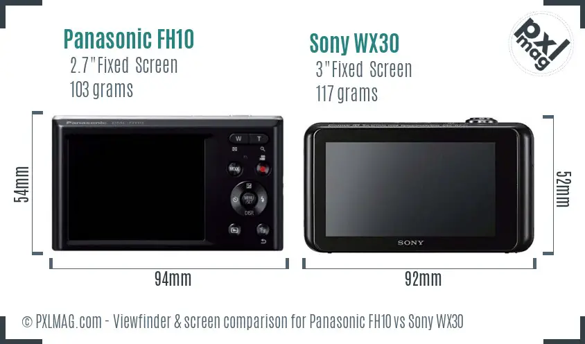 Panasonic FH10 vs Sony WX30 Screen and Viewfinder comparison