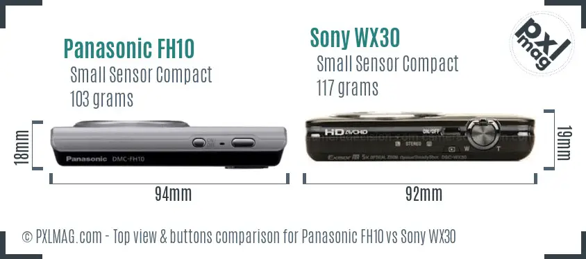 Panasonic FH10 vs Sony WX30 top view buttons comparison