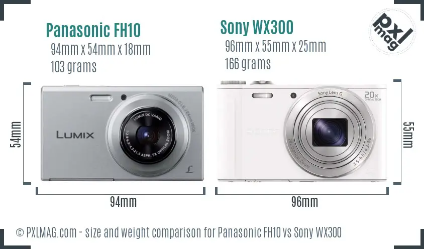 Panasonic FH10 vs Sony WX300 size comparison