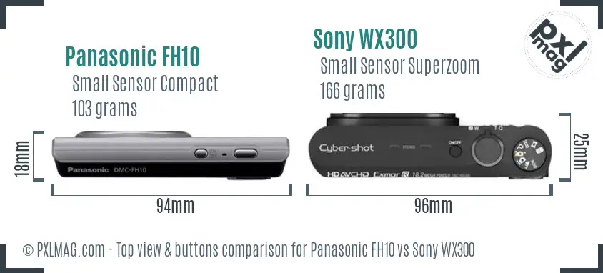 Panasonic FH10 vs Sony WX300 top view buttons comparison