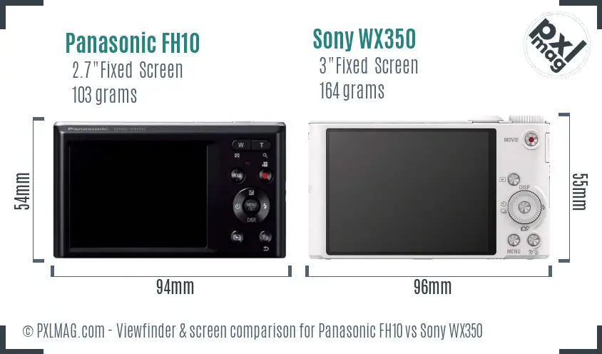 Panasonic FH10 vs Sony WX350 Screen and Viewfinder comparison