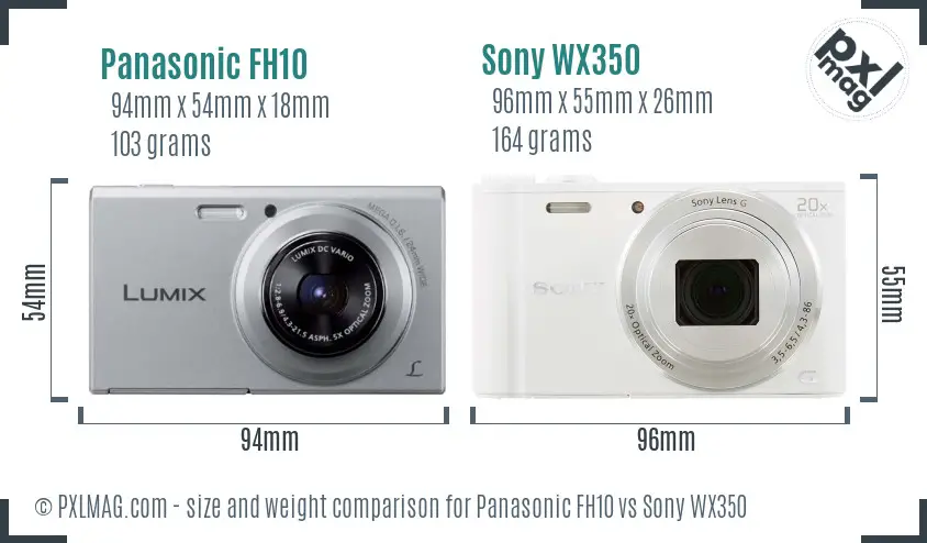 Panasonic FH10 vs Sony WX350 size comparison