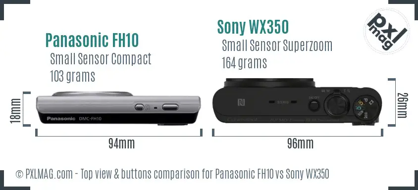 Panasonic FH10 vs Sony WX350 top view buttons comparison