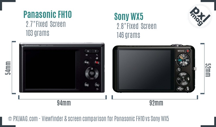 Panasonic FH10 vs Sony WX5 Screen and Viewfinder comparison