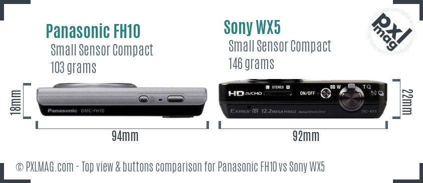 Panasonic FH10 vs Sony WX5 top view buttons comparison