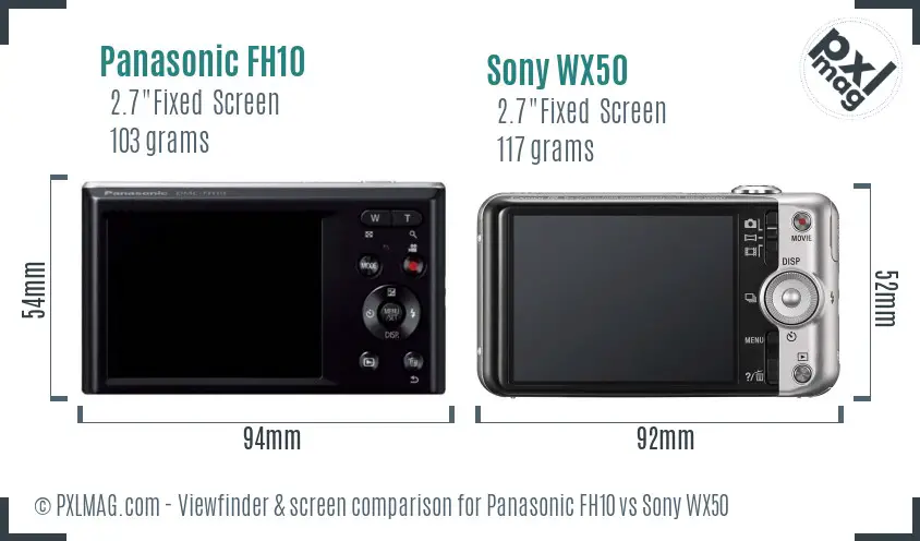 Panasonic FH10 vs Sony WX50 Screen and Viewfinder comparison