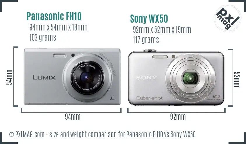 Panasonic FH10 vs Sony WX50 size comparison