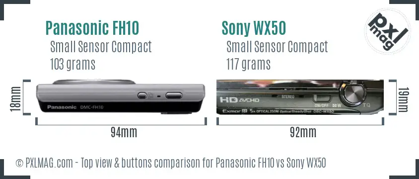 Panasonic FH10 vs Sony WX50 top view buttons comparison