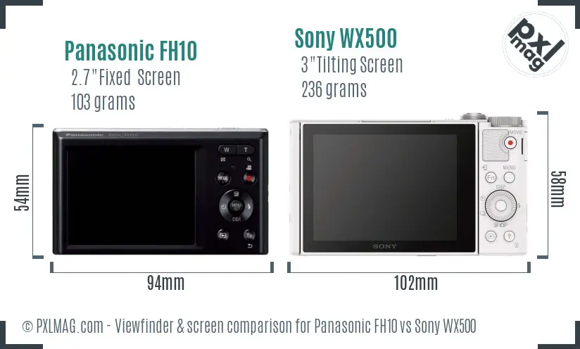 Panasonic FH10 vs Sony WX500 Screen and Viewfinder comparison