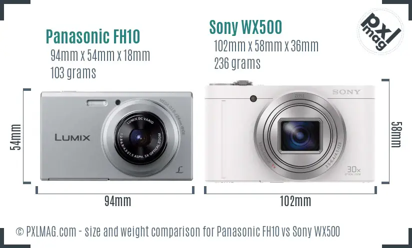 Panasonic FH10 vs Sony WX500 size comparison