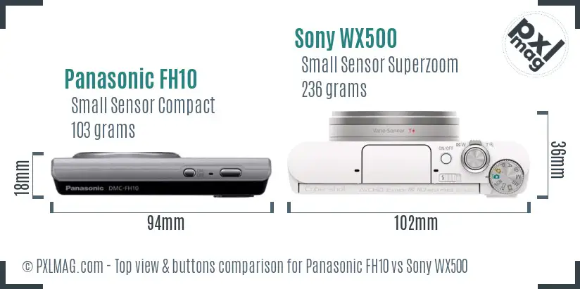 Panasonic FH10 vs Sony WX500 top view buttons comparison