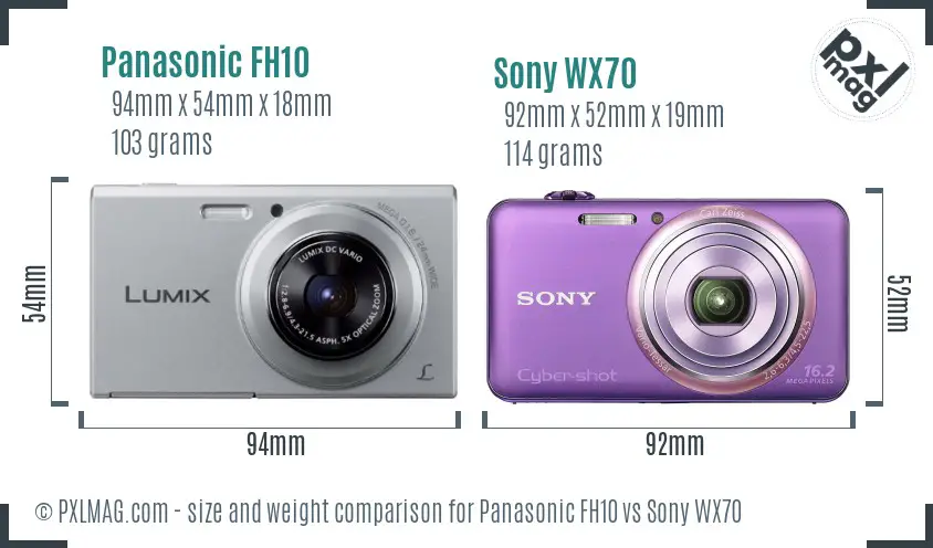 Panasonic FH10 vs Sony WX70 size comparison Panasonic FH10 vs Sony WX70 size comparison