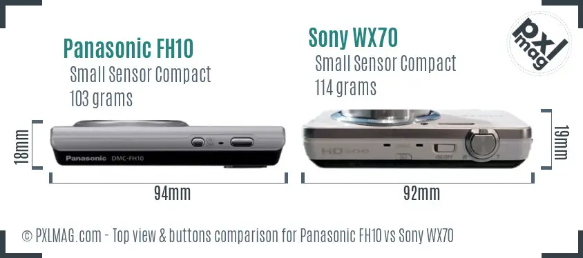 Panasonic FH10 vs Sony WX70 top view buttons comparison Panasonic FH10 vs Sony WX70 top view buttons comparison