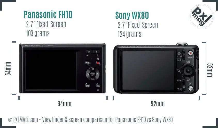 Panasonic FH10 vs Sony WX80 Screen and Viewfinder comparison