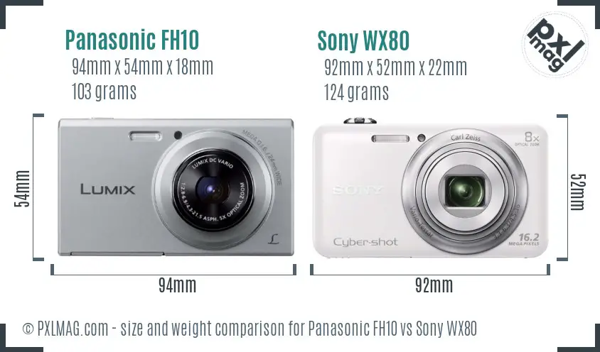 Panasonic FH10 vs Sony WX80 size comparison