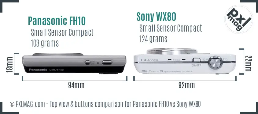 Panasonic FH10 vs Sony WX80 top view buttons comparison