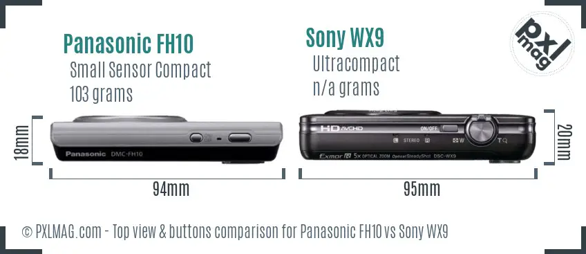 Panasonic FH10 vs Sony WX9 top view buttons comparison