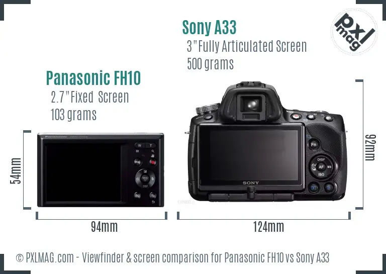 Panasonic FH10 vs Sony A33 Screen and Viewfinder comparison