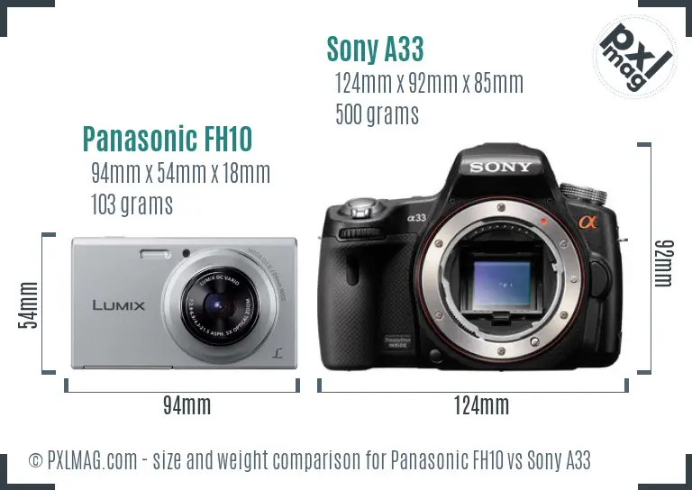 Panasonic FH10 vs Sony A33 size comparison