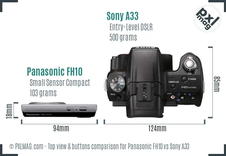 Panasonic FH10 vs Sony A33 top view buttons comparison