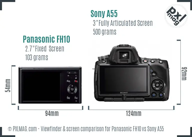 Panasonic FH10 vs Sony A55 Screen and Viewfinder comparison