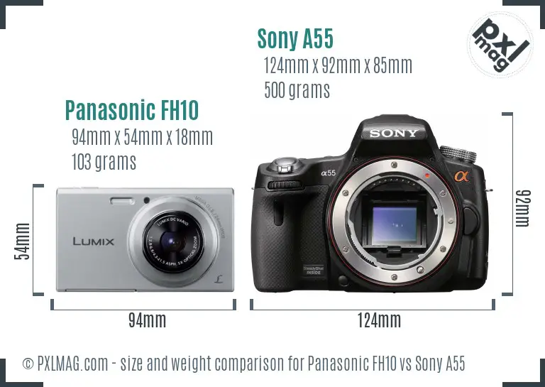 Panasonic FH10 vs Sony A55 size comparison