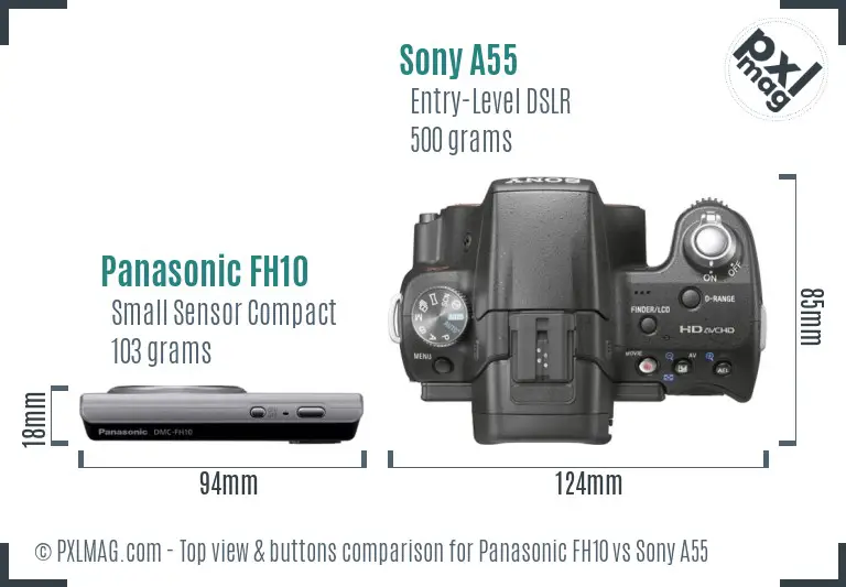 Panasonic FH10 vs Sony A55 top view buttons comparison