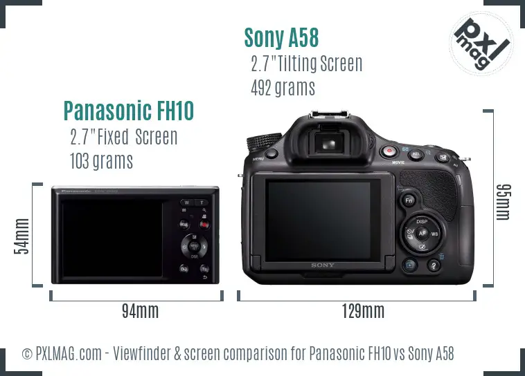 Panasonic FH10 vs Sony A58 Screen and Viewfinder comparison