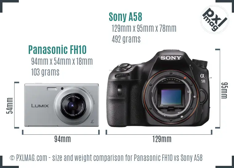 Panasonic FH10 vs Sony A58 size comparison