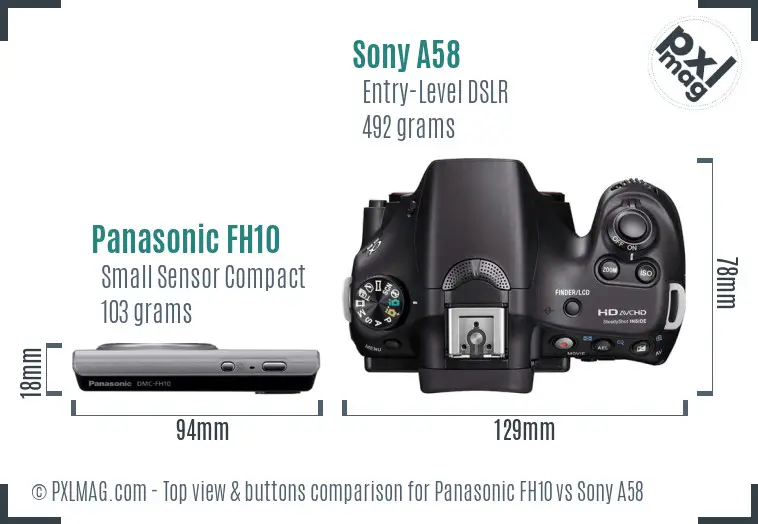 Panasonic FH10 vs Sony A58 top view buttons comparison