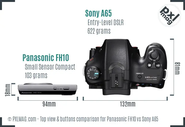 Panasonic FH10 vs Sony A65 top view buttons comparison