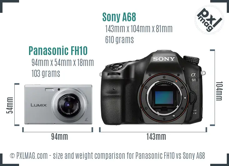 Panasonic FH10 vs Sony A68 size comparison