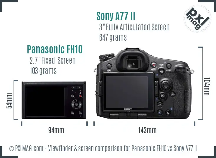 Panasonic FH10 vs Sony A77 II Screen and Viewfinder comparison