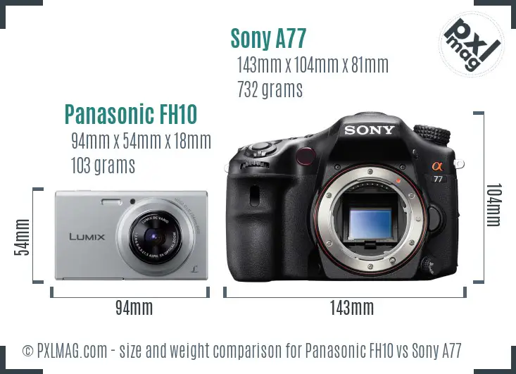 Panasonic FH10 vs Sony A77 size comparison