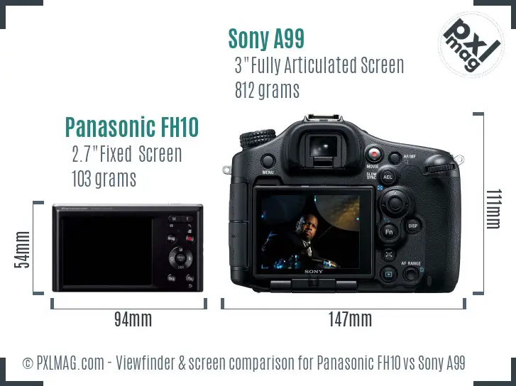 Panasonic FH10 vs Sony A99 Screen and Viewfinder comparison