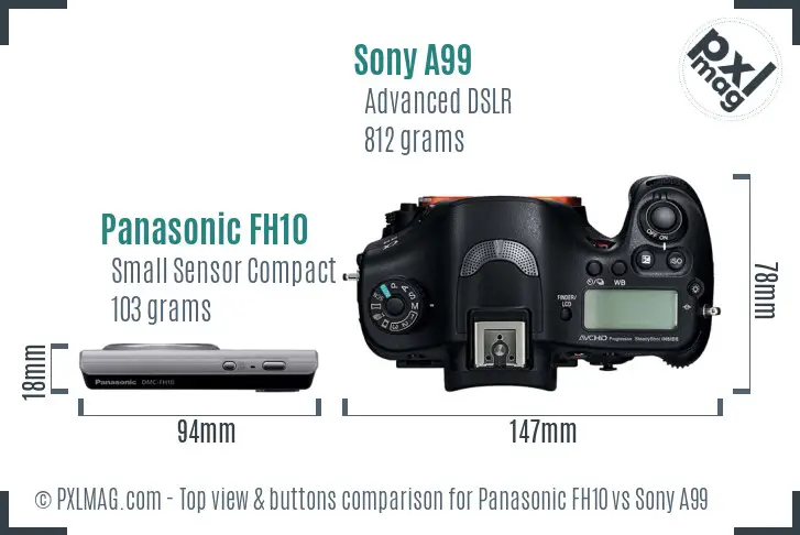 Panasonic FH10 vs Sony A99 top view buttons comparison