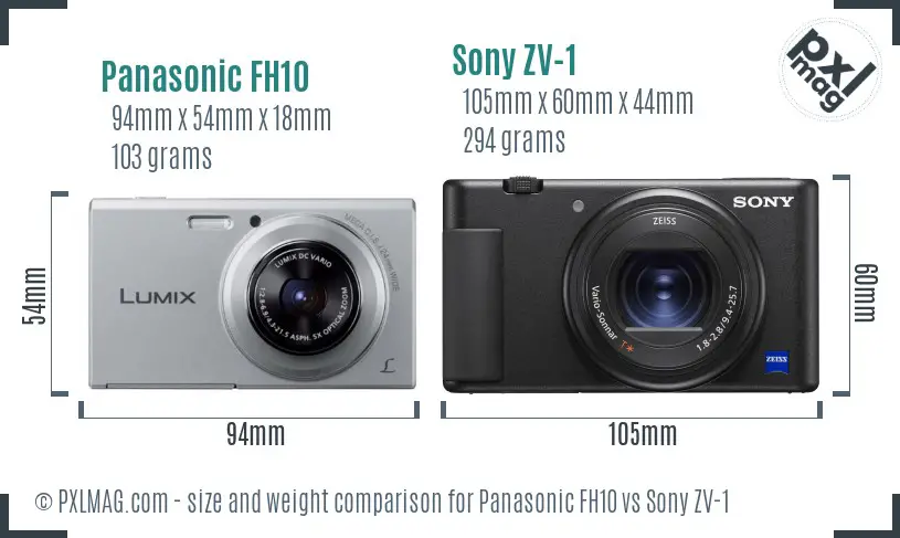 Panasonic FH10 vs Sony ZV-1 size comparison